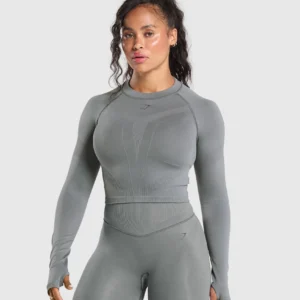 GYMSHARK LONG SLEEVE TOP BRUSHED GREY