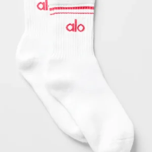 ALO YOGA SOCK HALF CREW WHITE/CANDY RED