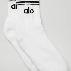 ALO YOGA SOCK HALF CREW WHITE BLACK